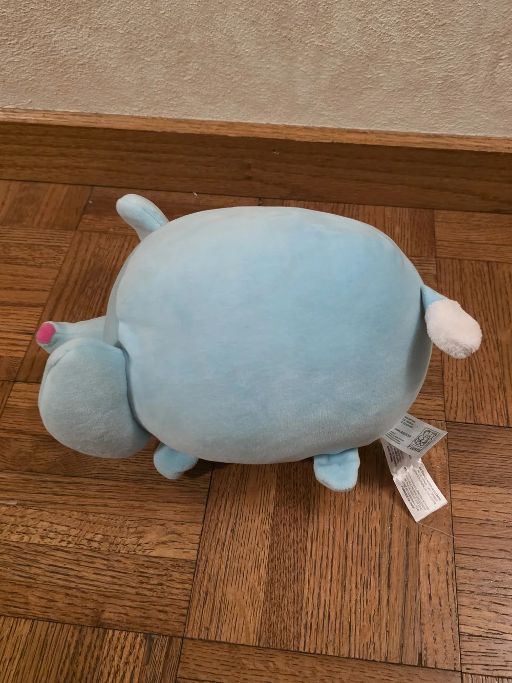 Plush Blue Elephant Small Pet Toy with Pink Accents